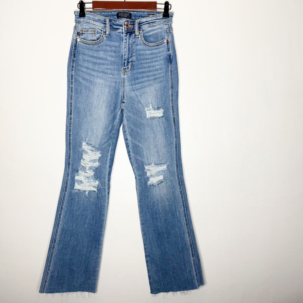 Judy Blue High Rise Bootcut Distressed Raw Hem Stretchy Jeans Women’s Size 3/26